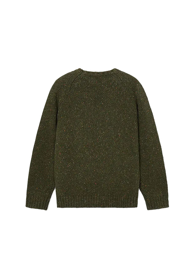 top l/s chunky speckled knit sweater - pine-453