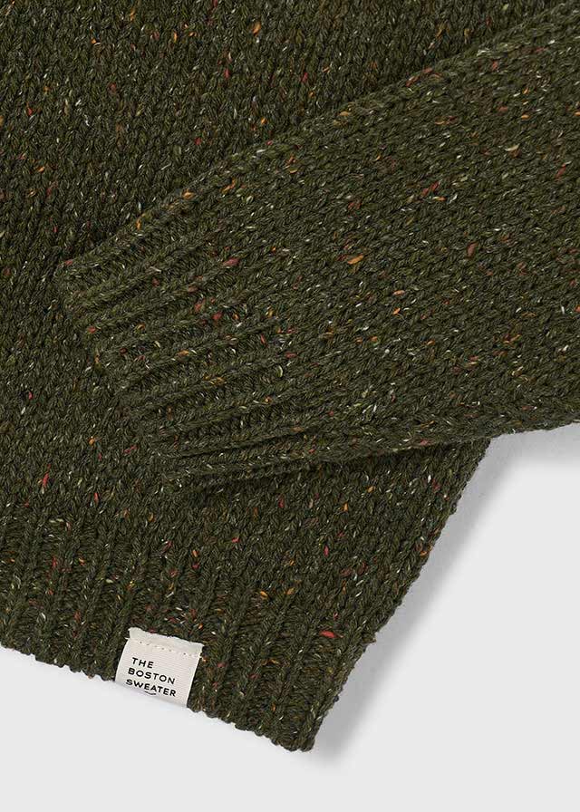 top l/s chunky speckled knit sweater - pine-453