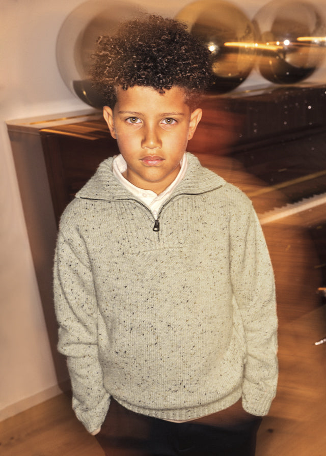 top l/s speckled knit quarter zip sweater - tweed-018
