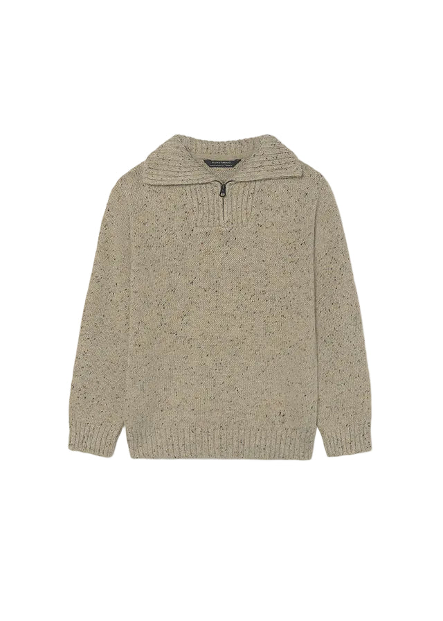 top l/s speckled knit quarter zip sweater - tweed-018