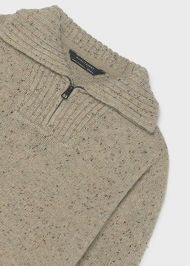 top l/s speckled knit quarter zip sweater - tweed-018