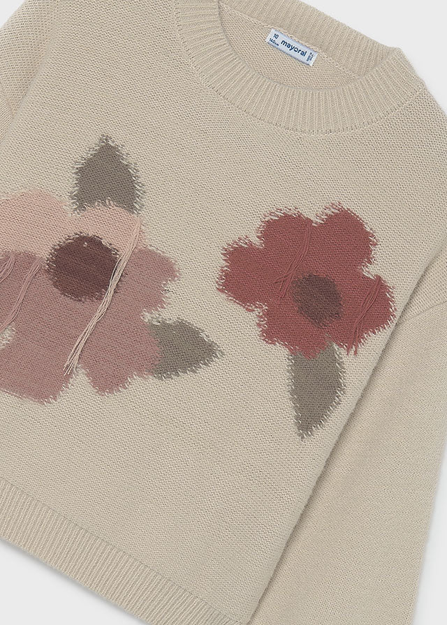 top l/s thread flower knit sweater - cream-010