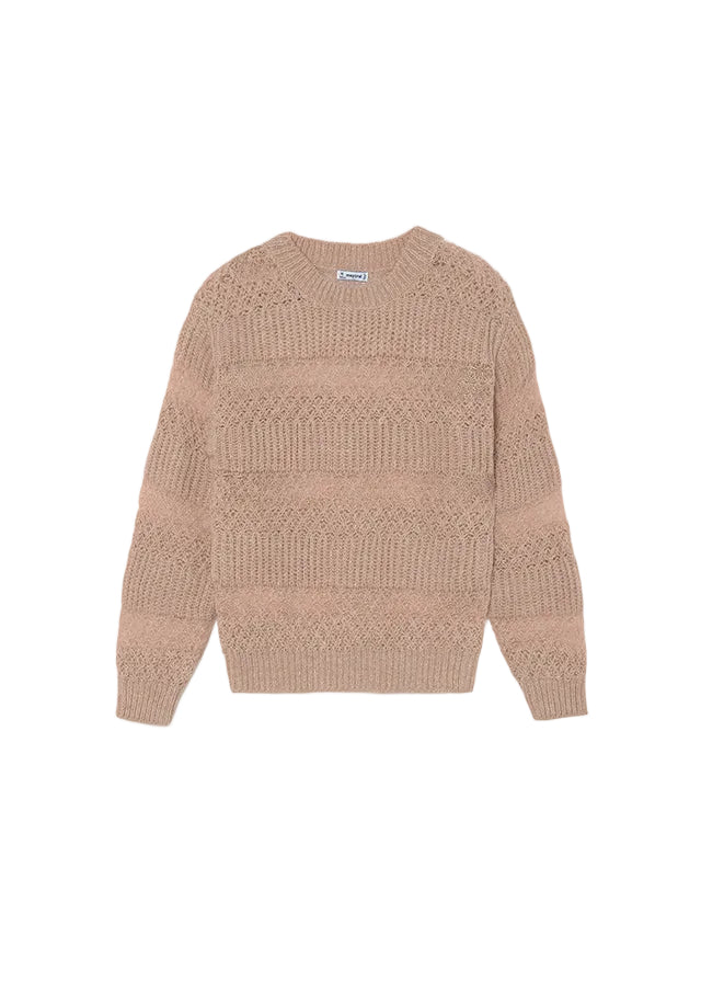 top l/s crochet multi knit sweater - blush-011