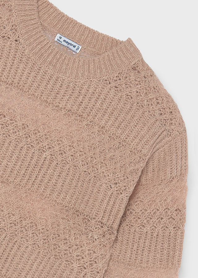 top l/s crochet multi knit sweater - blush-011