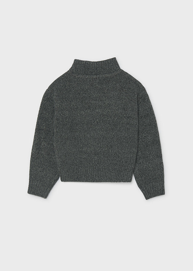 top l/s chunky knit heart detail turtleneck - gray-014