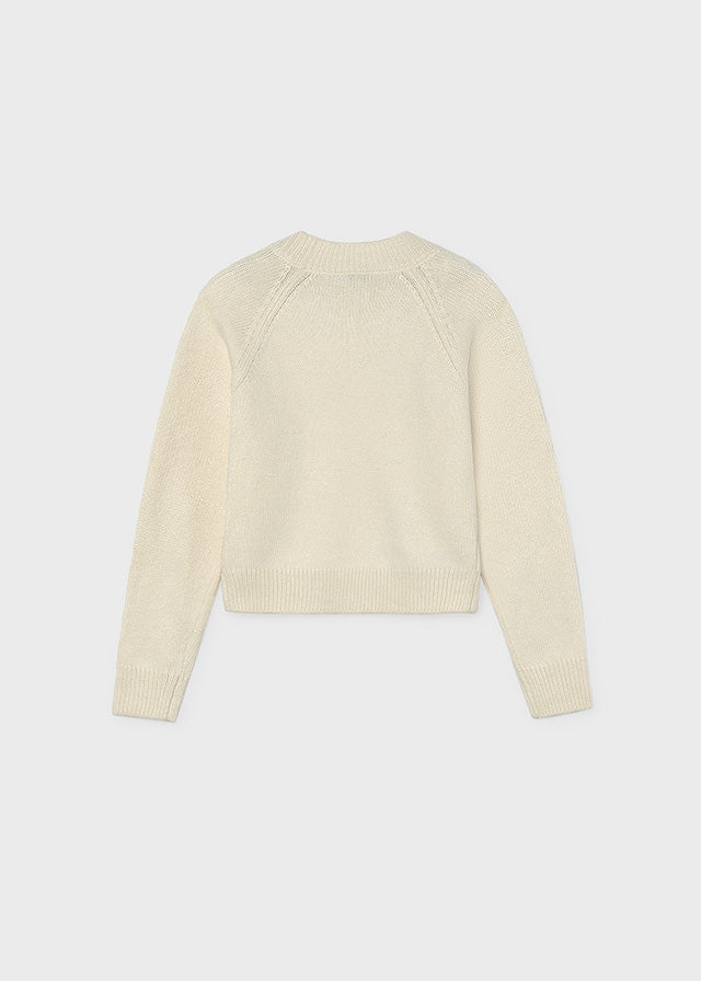 top l/s knit gem stone detail sweater - cream-023