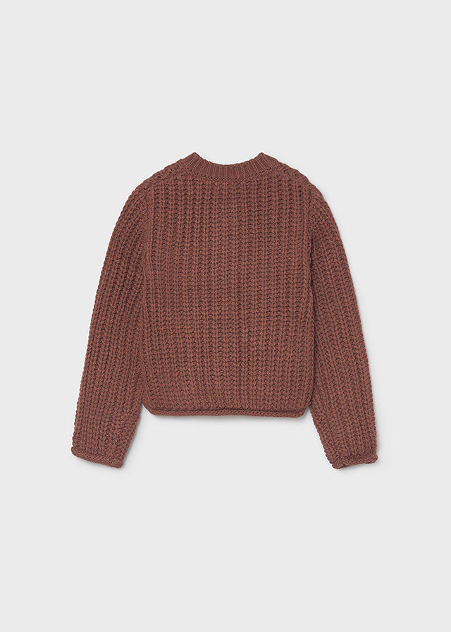 top l/s chunky knit cardigan - brick red-027