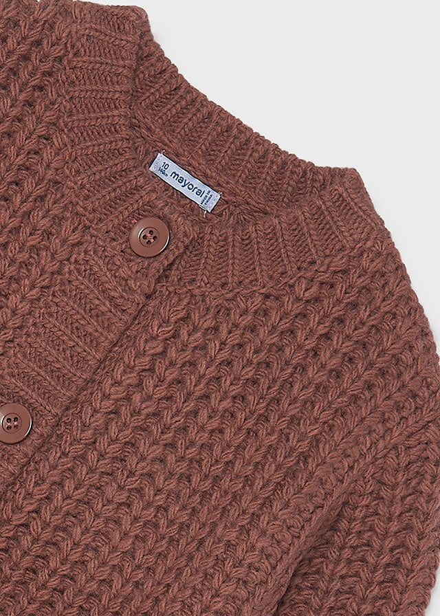 top l/s chunky knit cardigan - brick red-027