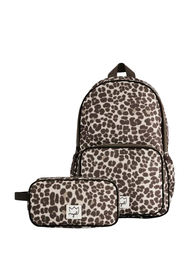 backpack leopard print with pencil case - chestnut-025
