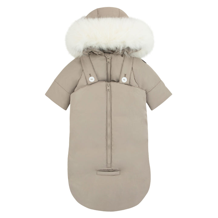 snowsuit straps with fur hood - light beige