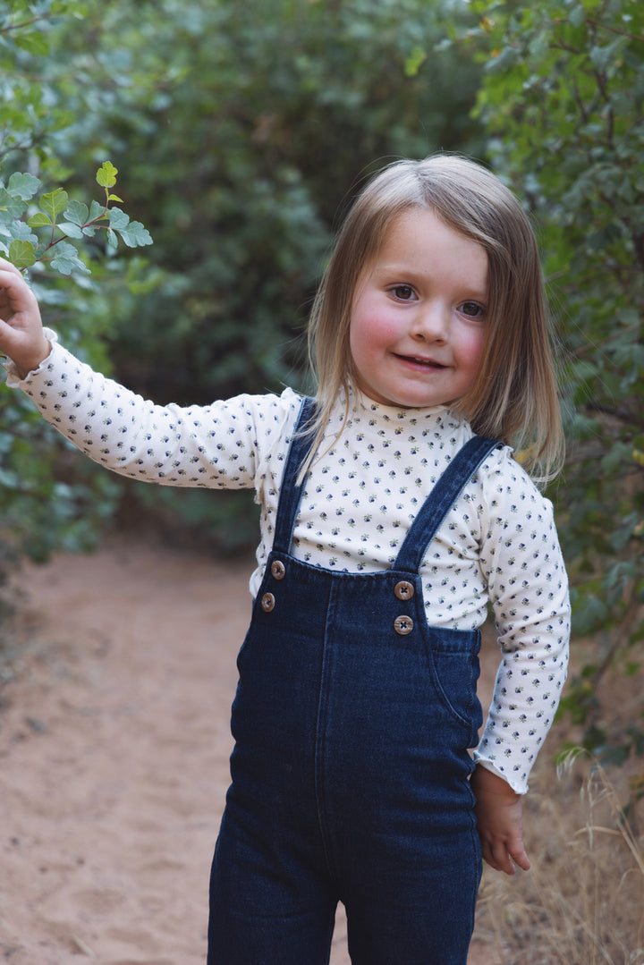 one piece chambray long crossback overalls - midnight blue