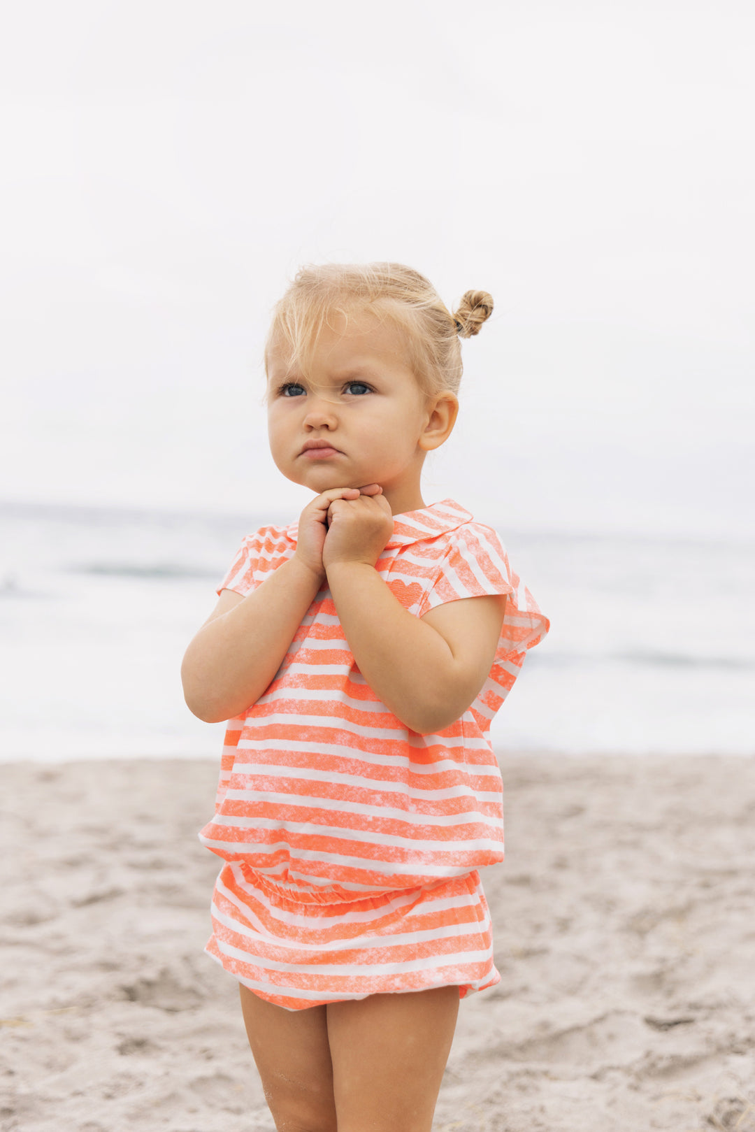set outfit striped collared top and bloomers - neon pink