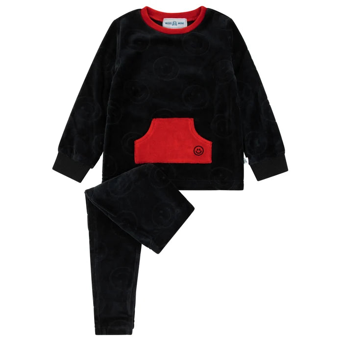 pajamas velour sleepy smiles - black/red