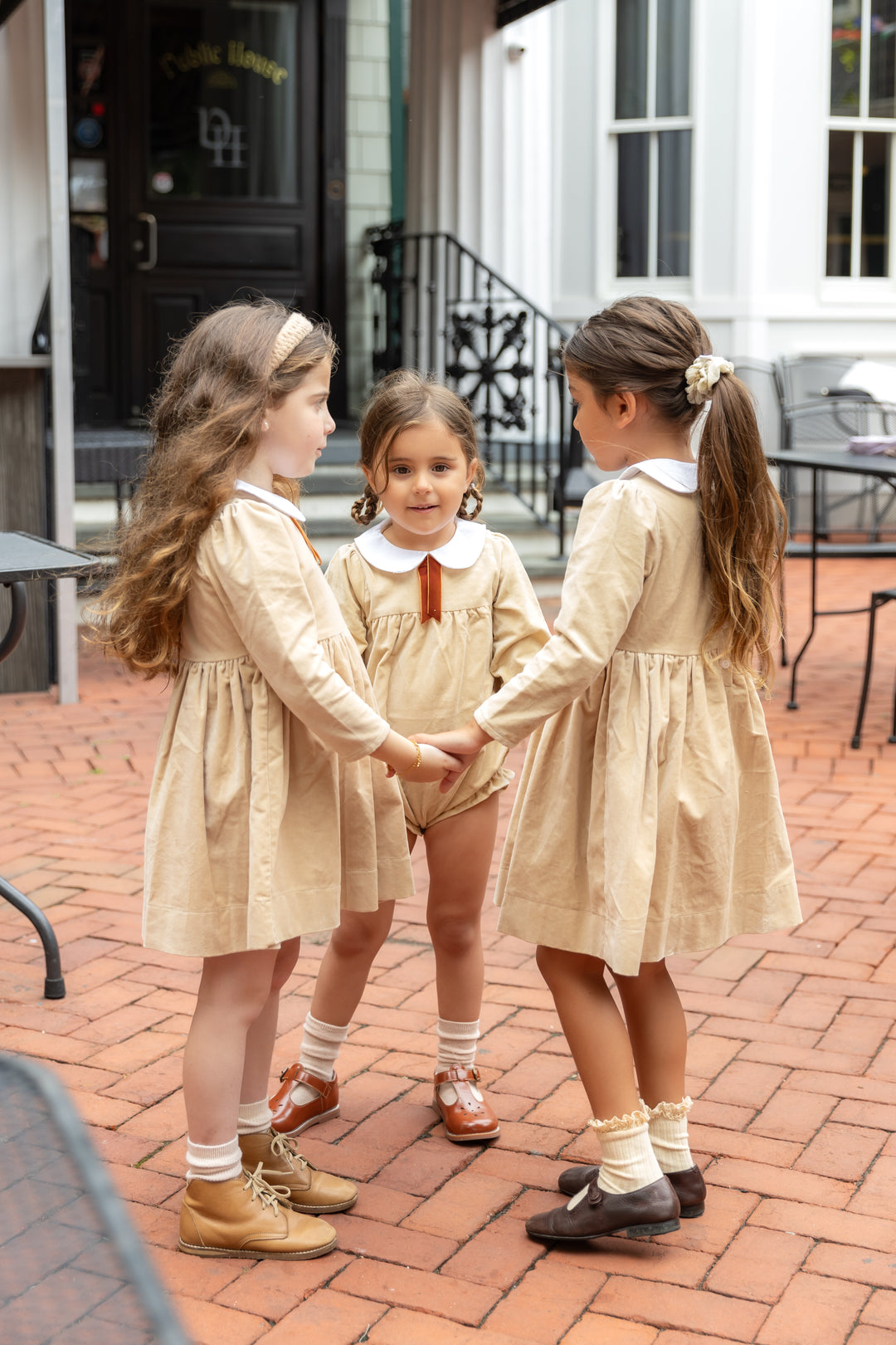 dress crushed velour with velvet ribbon collar - tan