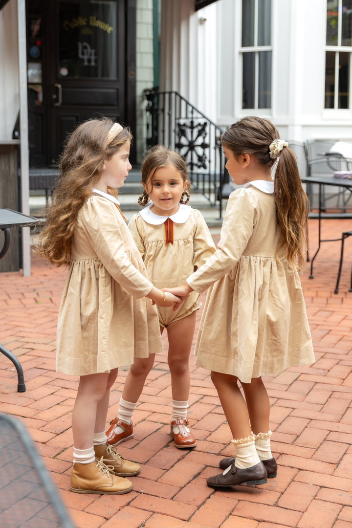 dress crushed velour with velvet ribbon collar - tan