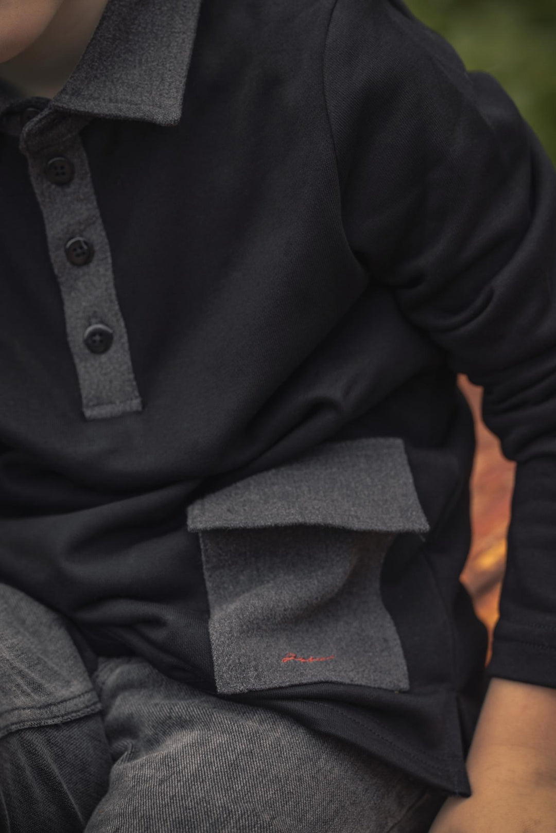 polo l/s denim paneled - smoke denim