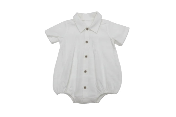 one piece button down pleat bubble romper - white