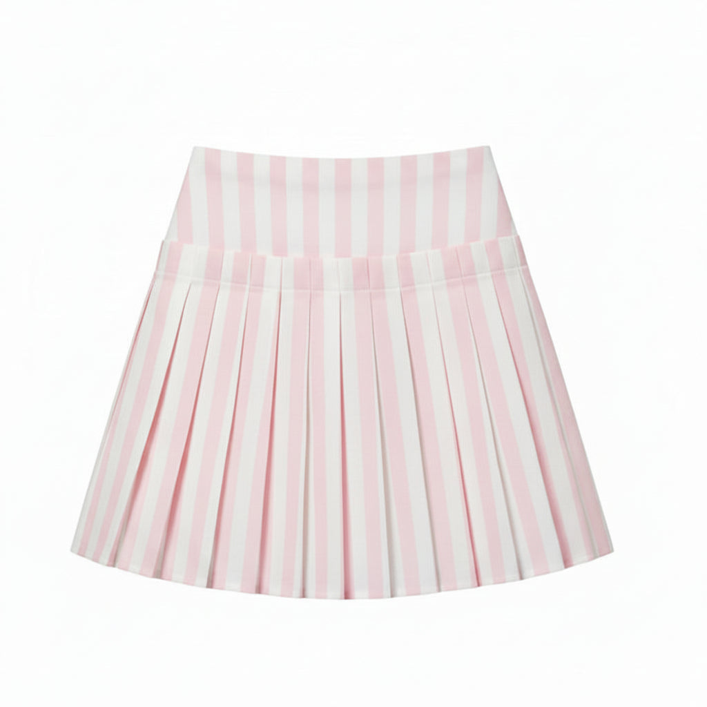 set outfit pleated balloon sleeve blouse and pleated skirt - pnk stripes-115-128