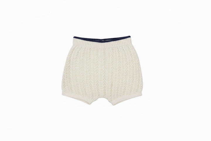 set outfit crochet knit cardigan and shorts - natural/navy