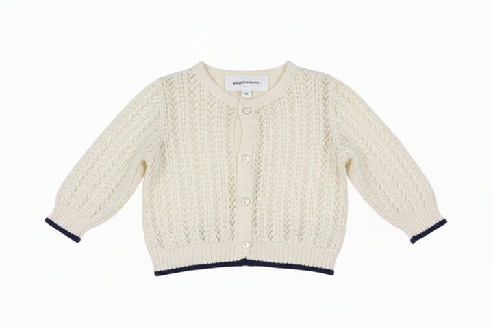 set outfit crochet knit cardigan and shorts - natural/navy