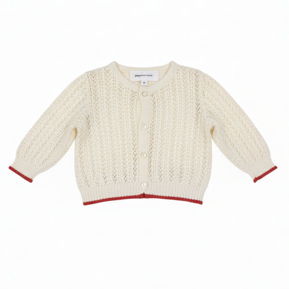 set outfit crochet knit cardigan and shorts - natural/red