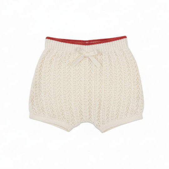 set outfit crochet knit cardigan and shorts - natural/red