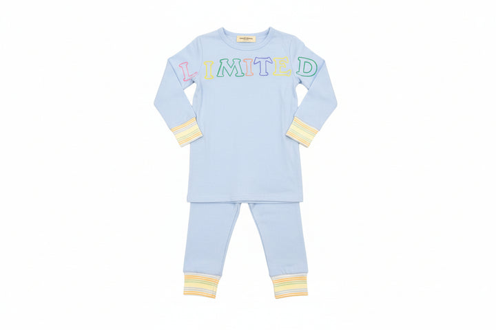 pajamas multi pastel striped cuffs logo top and pants - sky-2