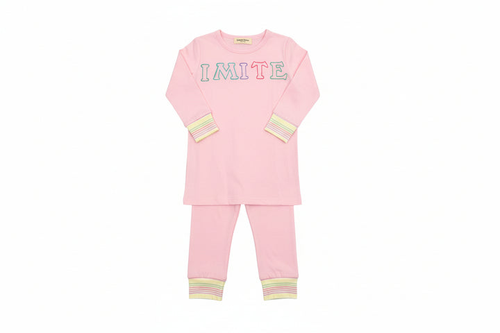 pajamas multi pastel striped cuffs logo top and pants - pink-18