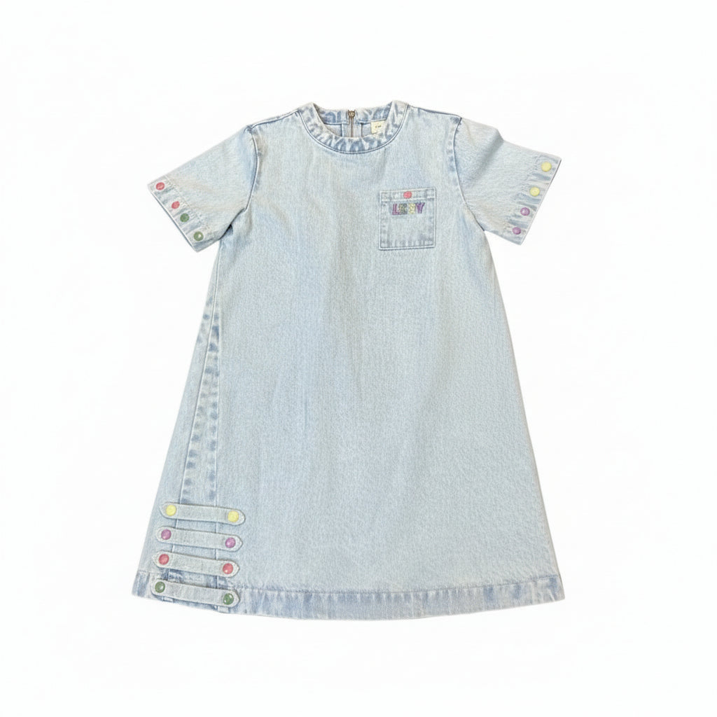 dress s/s denim snaps with logo pocket - light blue-86