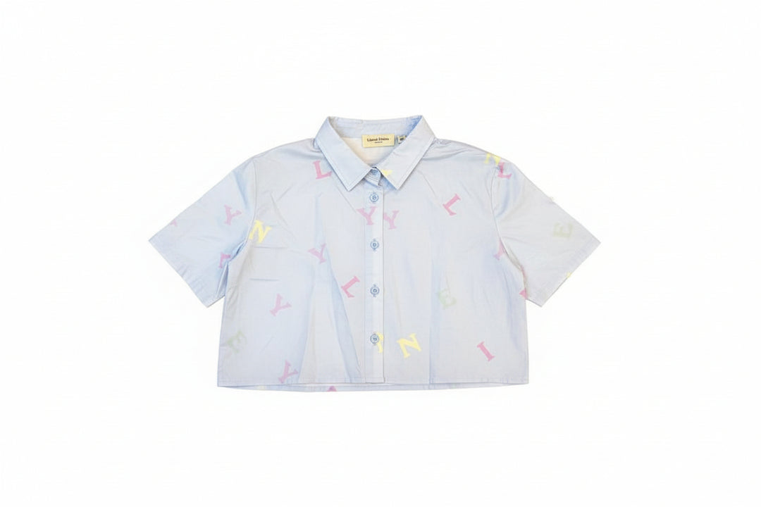 shirt s/s cropped scattered logo - light blue-86