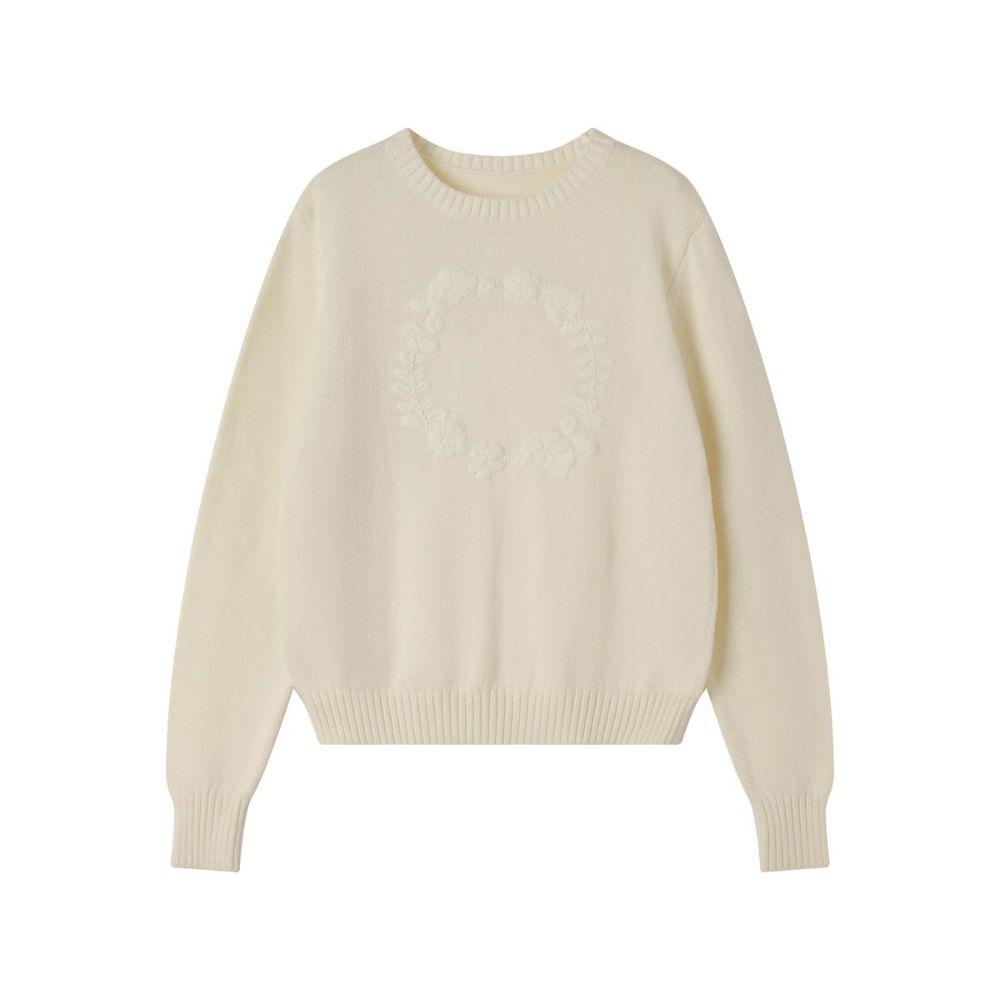top l/s chunky knit embossed sweater - cream