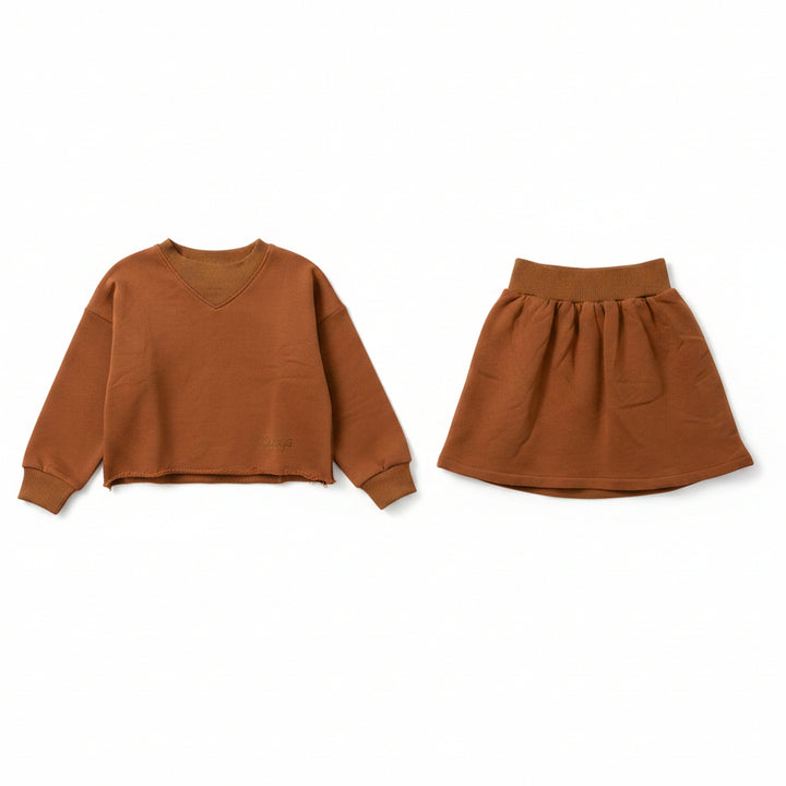 set outfit logo sweatshirt and ribbed waist skirt - luggage
