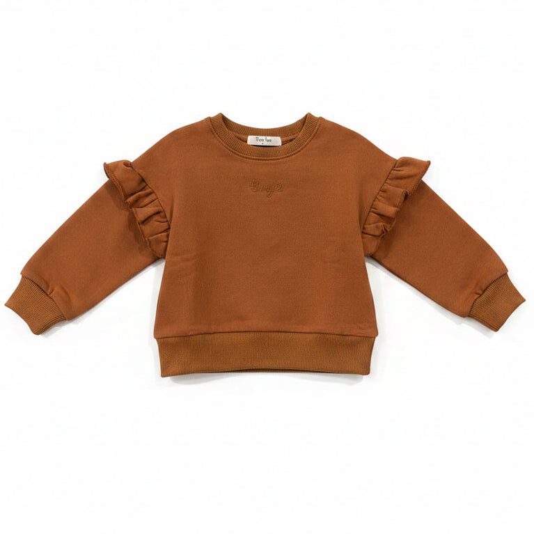 top l/s ruffle sleeve sweatshirt - luggage