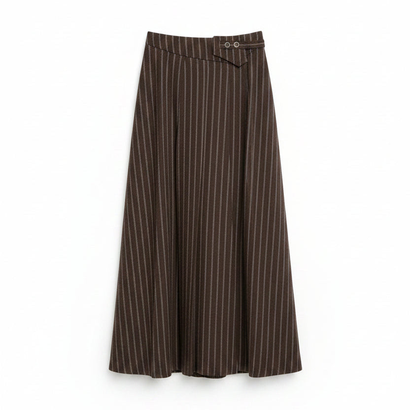 skirt multi stripe open pleated - chocolate