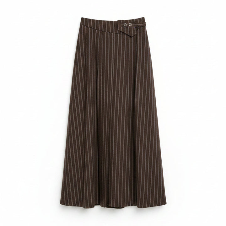 skirt multi stripe open pleated - chocolate