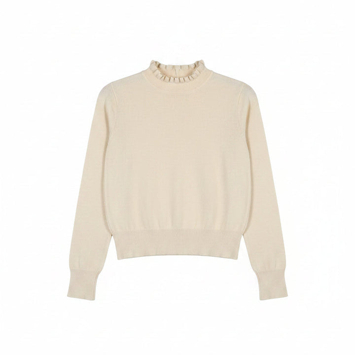 top l/s knit ruffle mockneck - stone
