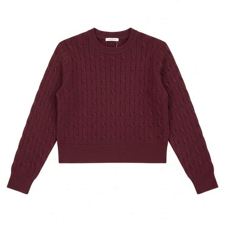 top l/s wide cable knit sweater - burgundy
