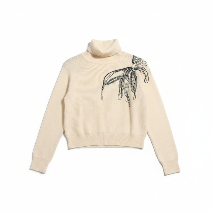 top l/s knit thread design turtleneck - ivory