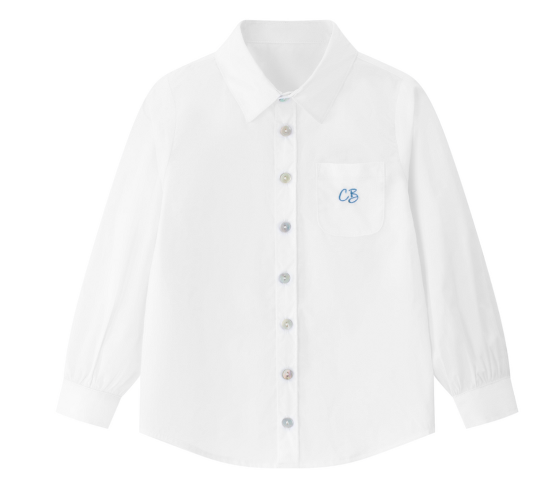 shirt l/s embroidered logo - white