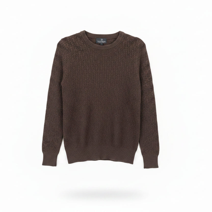 top l/s pointelle look crew neck - brown