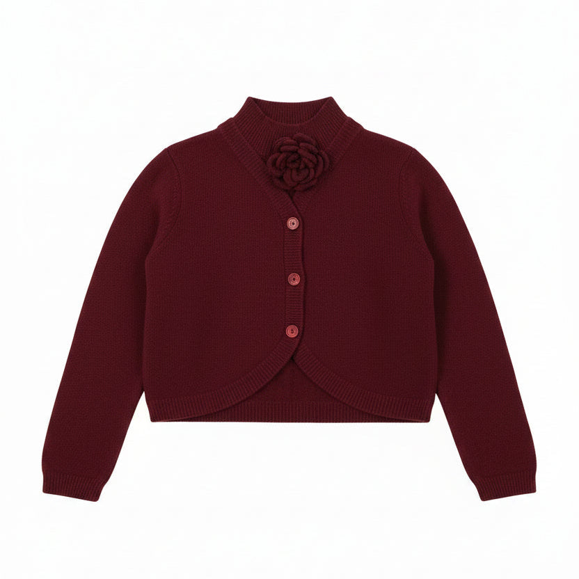 top l/s knit twinset with flower - burgundy