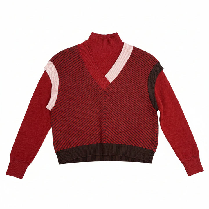 top l/s knit geo lines - burgundy