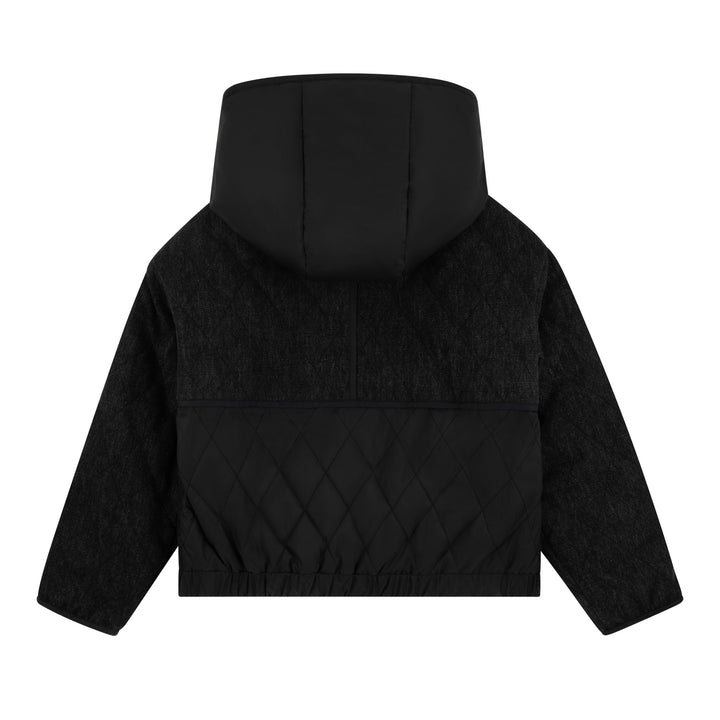 jacket denim quilted button with rain hood - black