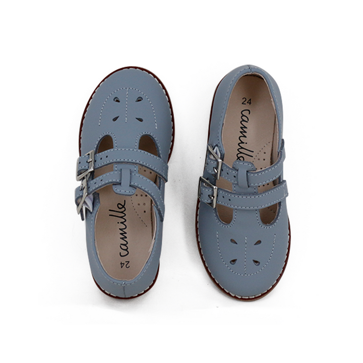shoes clunky estella double t strap - blue