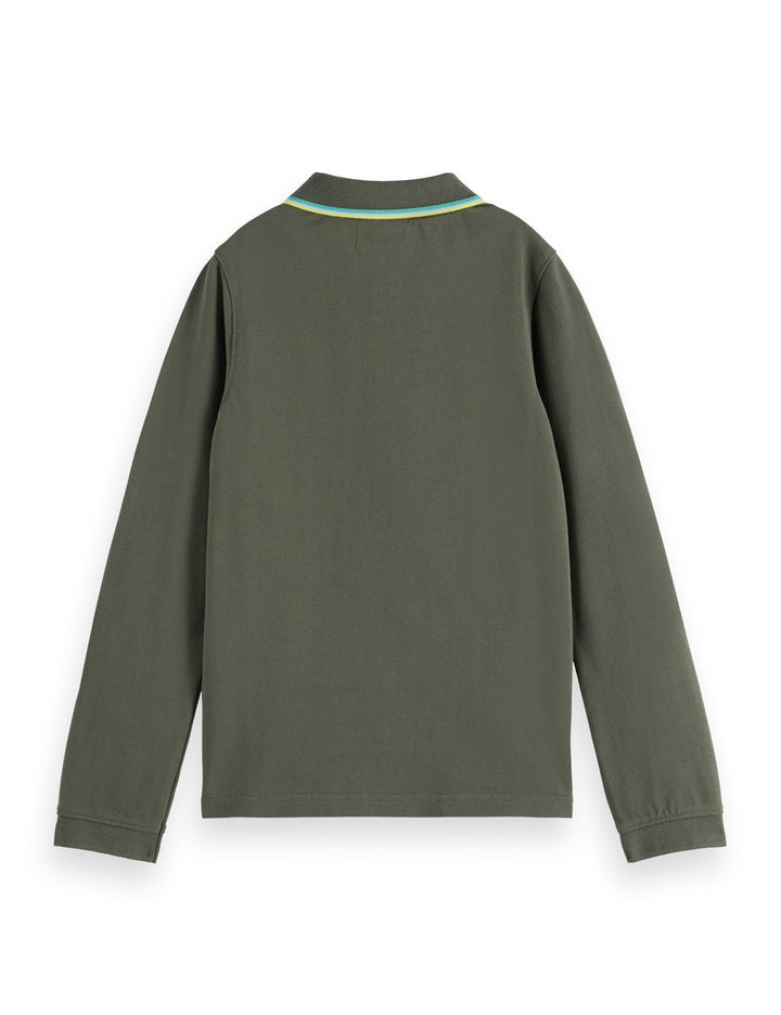 polo l/s stripe trim collar - dark green-301