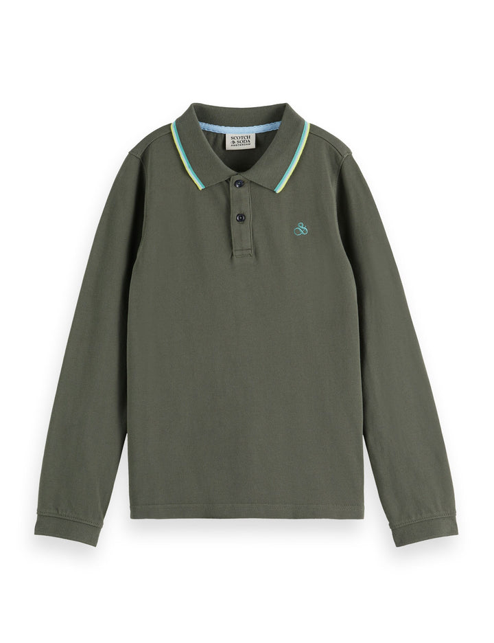 polo l/s stripe trim collar - dark green-301