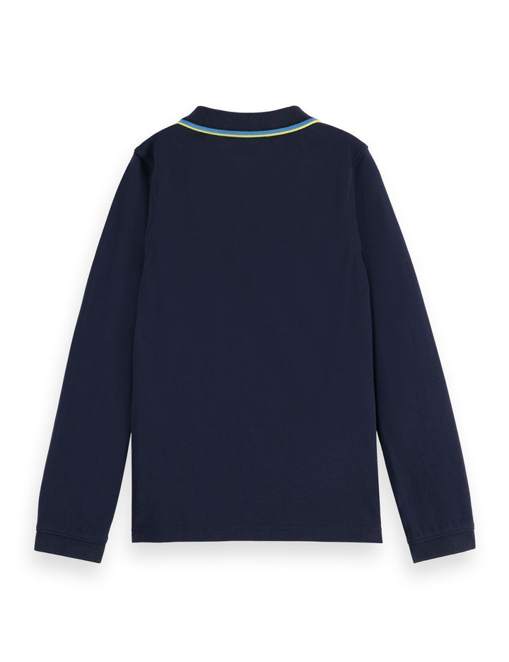 polo l/s stripe trim collar - navy-401