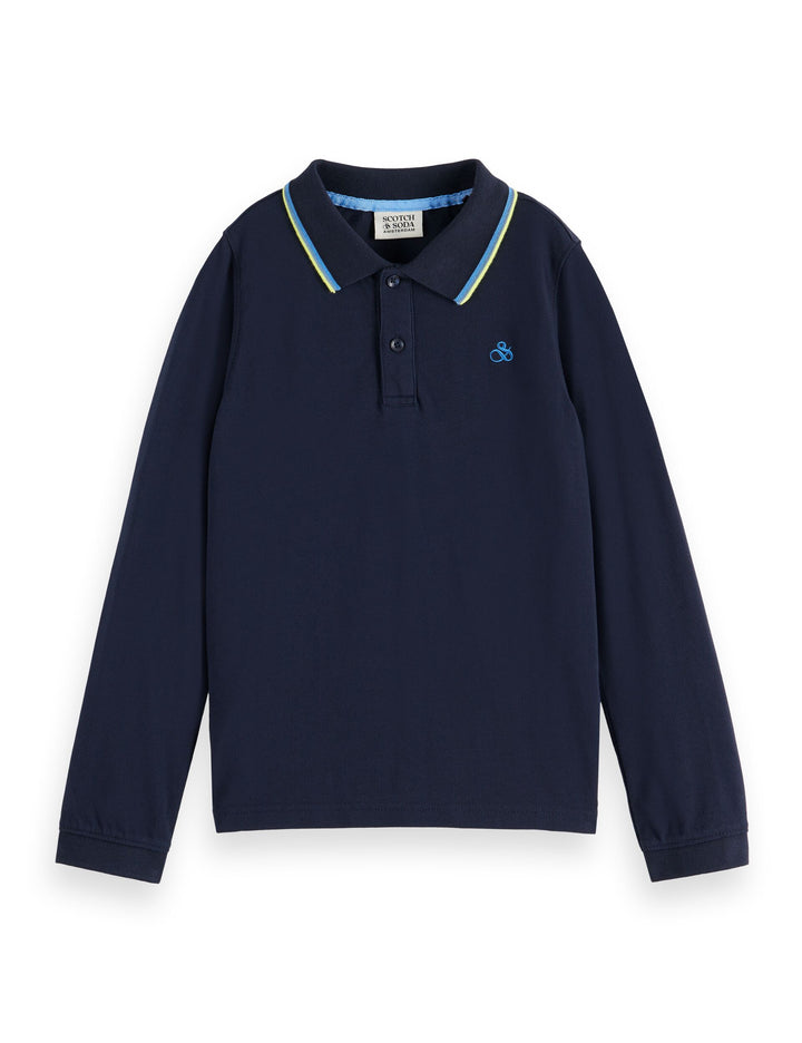 polo l/s stripe trim collar - navy-401