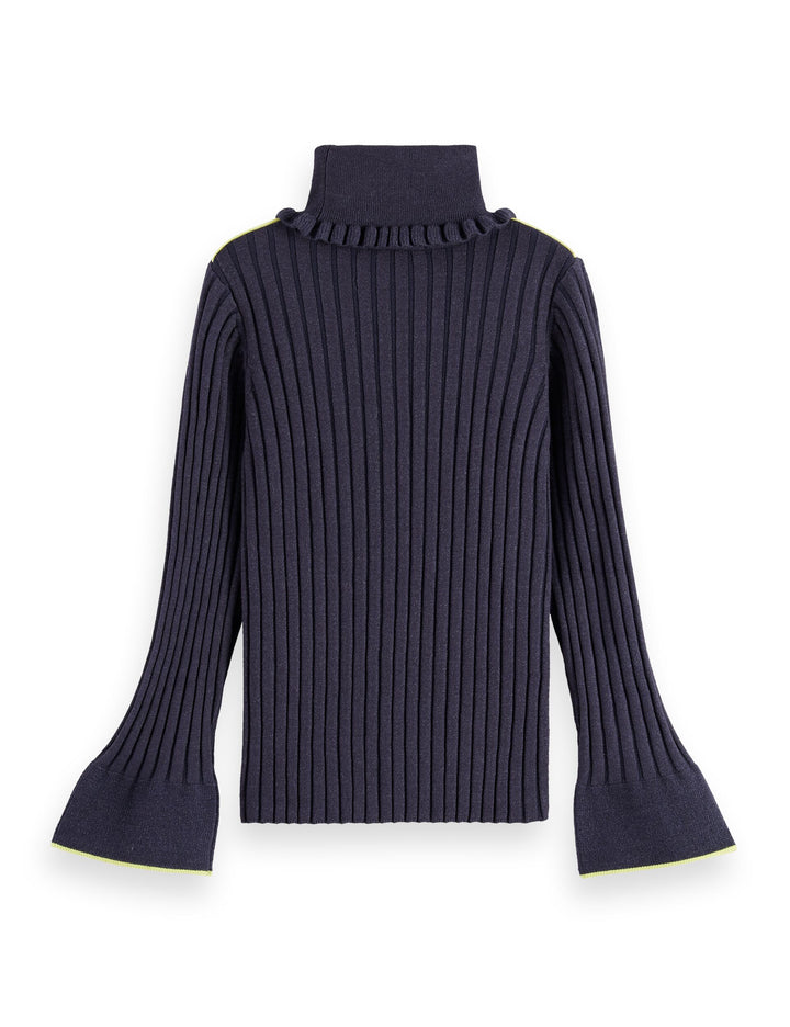 top l/s ribbed turtleneck - sky cptn melange-401