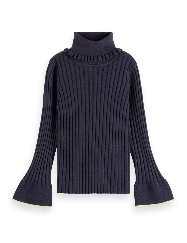 top l/s ribbed turtleneck - sky cptn melange-401